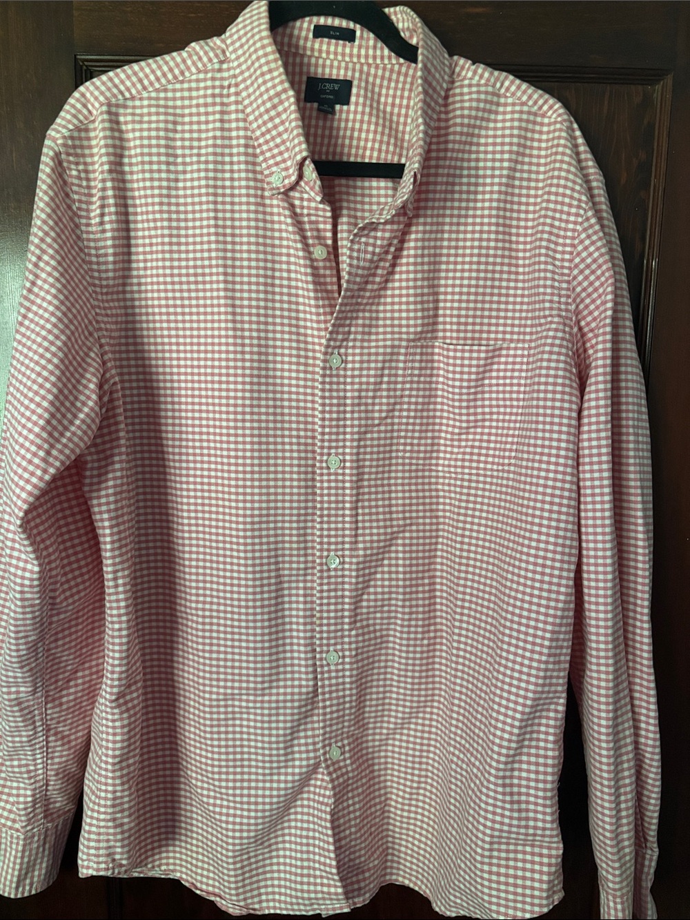 J. Crew Pink and White Gingham Button-Down Oxford Shirt